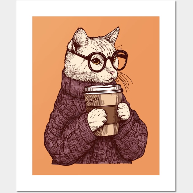 Sophisticated Coffee Cat Wall Art by KilkennyCat Art